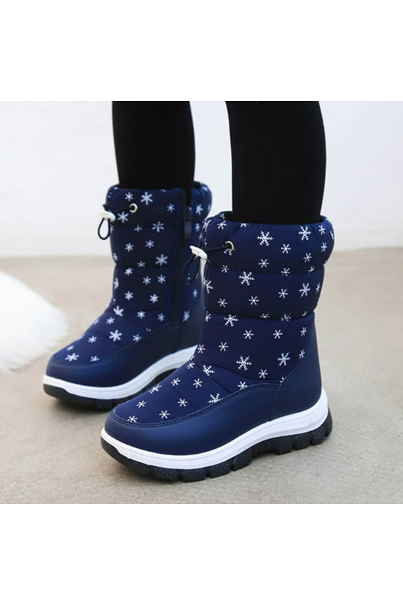 Kids Snow Boots for Boys and Girls Winter Outdoor Waterproof and Non-Slip Snow Shoes Blue(Size 2 Big Kids)