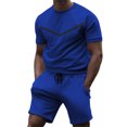 thumbnail image 1 of Rrunsv Men Summer Outfits Men’s short sets Summer Tracksuit Short Sleeve Polo Shirt and short sets Blue,XXL, 1 of 3