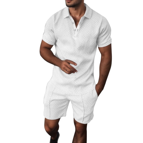 Rrunsv Men Vacation Outfits Sets Men's Shorts Set Summer Outfits 2 Piece Tracksuit Fashion Casual Short Sleeve Suit White,XXL