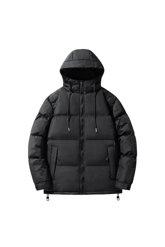 Men Winter Coat Full Zip Long Sleeve Outerwear Solid Color Long Sleeve Winter Down Puffer Jacket Black,4XL