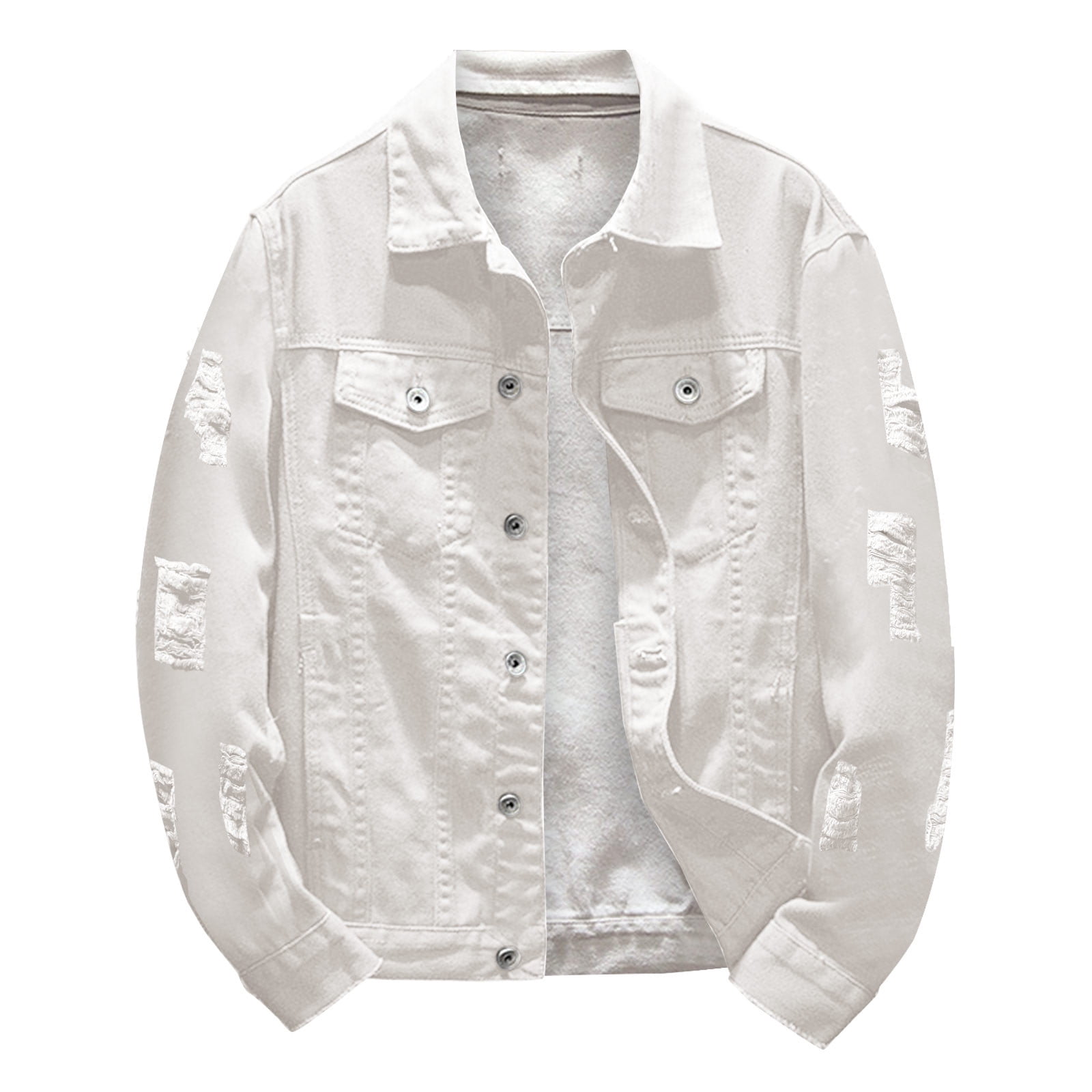 Guttear Women's Jean Jacket Long Sleeve Classic Distressed Fray Hem Tassels Denim Trucker Jackets