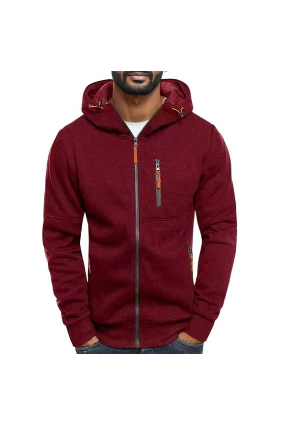 Men's Heavyweight Zip Up Hoodie with Pockets Long Sleeve Fashion Pullover Sweatshirt Clothes Red,2XL
