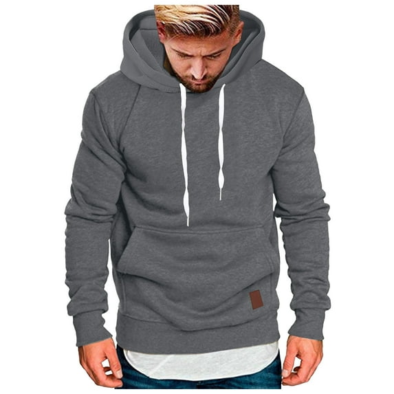 Rrunsv Men's Hoodies Pullover Lightweight Casual Sweatshirts Jackets Long Sleeve Sport Outdoor Drawstring Hoodie Trendy Clothes Dark Gray,2XL