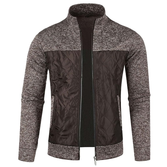 Rrunsv Men's Lightweight Jacket Casual Jacket Waffle Knitted Black Jacket Coat Coffee,M