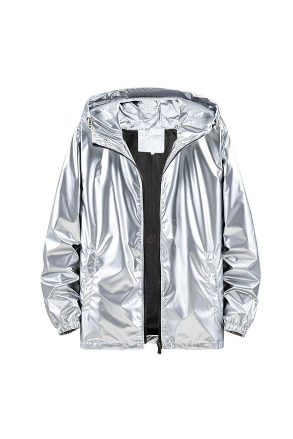 Men's Lightweight Jackets Casual Windbreaker Stylish Light Golf Full Zip Up Work Dress Business with Zip Pockets Bomber Jackets(Silver,2XL)