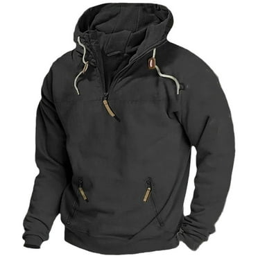 Rrunsv Men's Rain Defender Loose Fit Heavyweight Quarter-Zip Sweatshirt Comfort Hoodie Vintage Hoodie Black,L