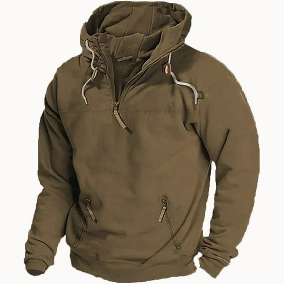 Rrunsv Men's Rain Defender Loose Fit Heavyweight Quarter-Zip Sweatshirt Comfort Hoodie Vintage Hoodie Khaki,XL