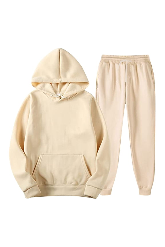 Men's Sets Two Piece Set Tracksuit Clearance 2PCS Outfits Men's And Women's Sports Tracksuits Long Sleeve Pullover Hoodies Sweatshirt and Sweatpants Fall Winter Suit(Beige,2XL)