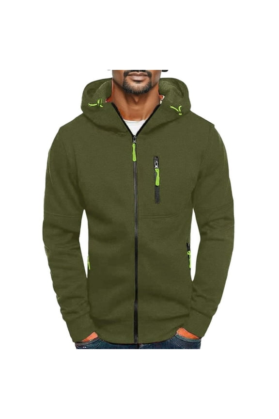 Men's Zip Up Hoodie Lightweight Long Sleeve Basic Slim Fit Cotton SweatShirt with Pocket Essential Hoodie Army Green,L