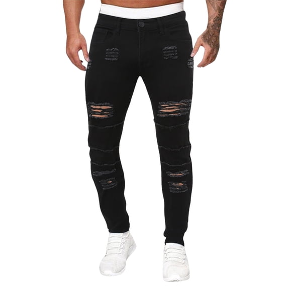 Rrunsv Mens Ripped Jeans Men's Streetwear Jeans Casual High Waisted Wide Leg Baggy Denim Pants Black,36