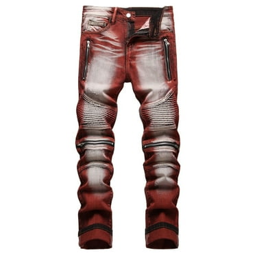 Rrunsv Mens Ripped Jeans Straight Fit Mens Jeans Skinny Stretch High Rise Colored Jeans Expandable Waist Black,XXL