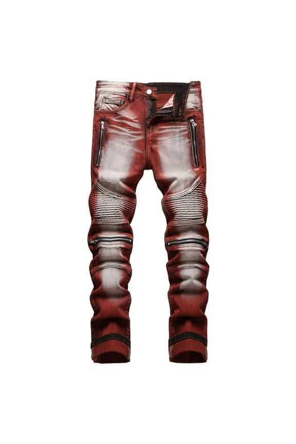 Mens Ripped Jeans Straight Fit Mens Jeans Skinny Stretch High Rise Colored Jeans Expandable Waist Black,XXL