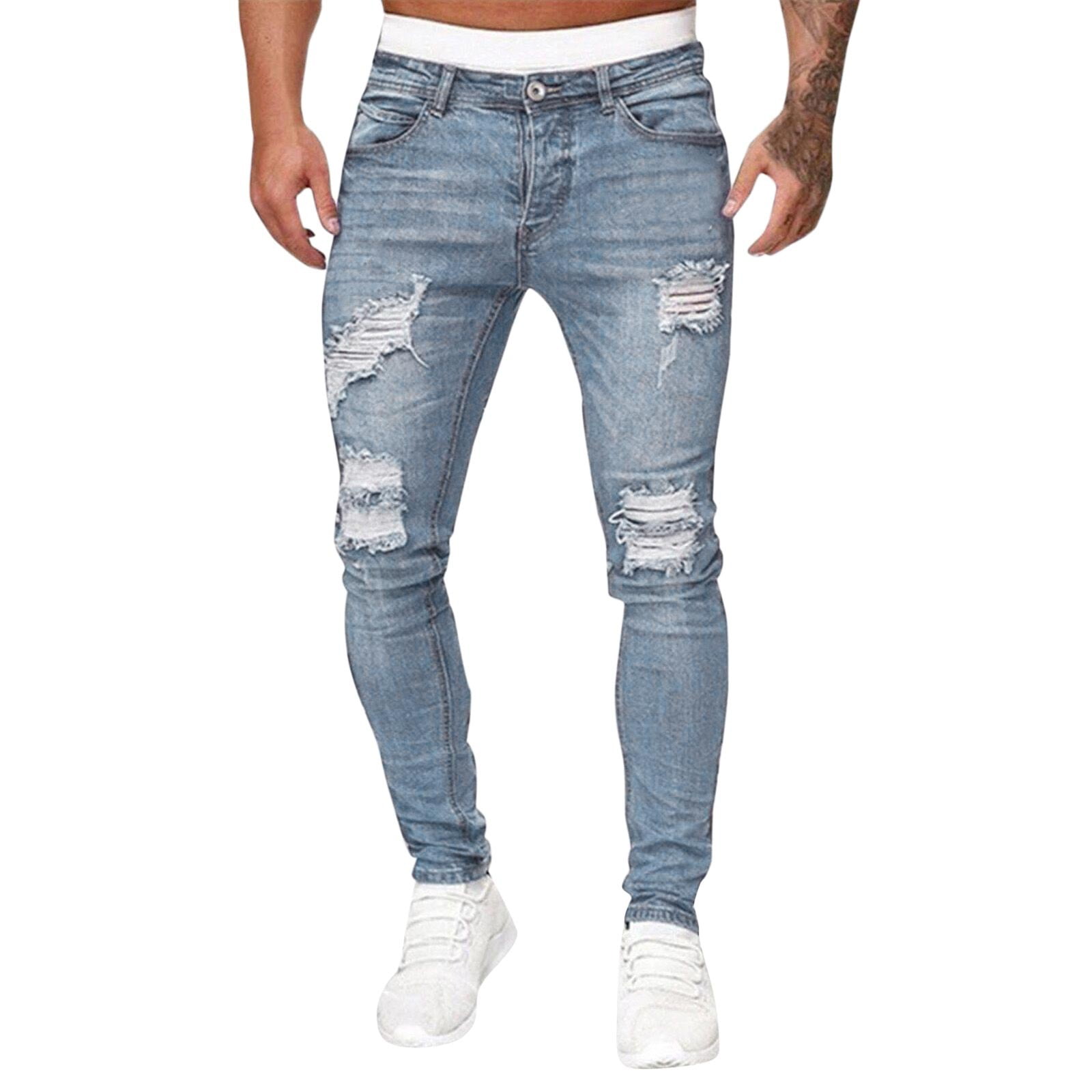 Rrunsv Mens Skinny Jeans Mens Denim Distressed Slim Fit Ripped