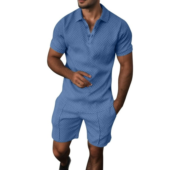 Rrunsv Mens Sweatsuit Men Linen Sets Outfits 2 Piece Short Sleeve Cuban Shirts Linen Suit Navy,M