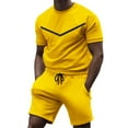 thumbnail image 1 of Rrunsv Mens Sweatsuit Men's 2 Piece Tracksuit Short Sleeve Shirt and Drawstring Waist Pants with Pockets Yellow,XXXL, 1 of 3