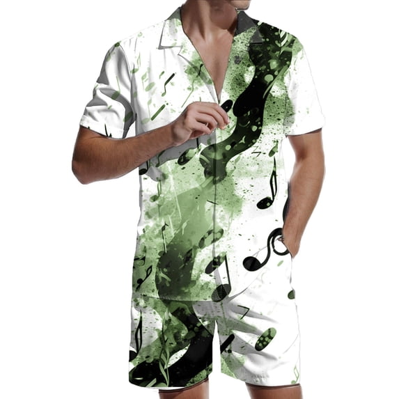 Rrunsv Mens Sweatsuit Shirts And Shorts Sets for Men Regular Fit Casual Hawaiian Shirts Sets Green,XXL