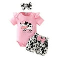 thumbnail image 1 of Rrunsv Baby Girls Summer Outfit Ribbed Knit Ruffle Romper Floral Shorts Set Headband Girls Baby Clothes A00-Pink,6-9 Months, 1 of 7