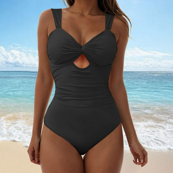 Rrunsv One Piece Swimsuit for Women Tummy Control Bathing Suits Modest Full Coverage Keyhole Swimwear Bikinis Black,2XL