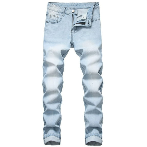 Rrunsv Ripped Jeans for Men Mens Fashion Slim Fit Skinny Destroyed Ripped Jeans Light Blue,38