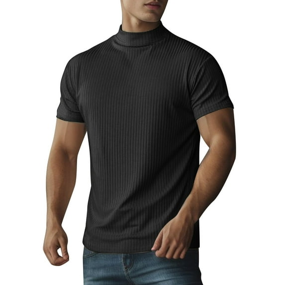 Rrunsv Slim Fit T Shirts for Men Mens Crew Neck Casual Streetwear Pullover Shirt Short Sleeve T-Shirts Black,XL