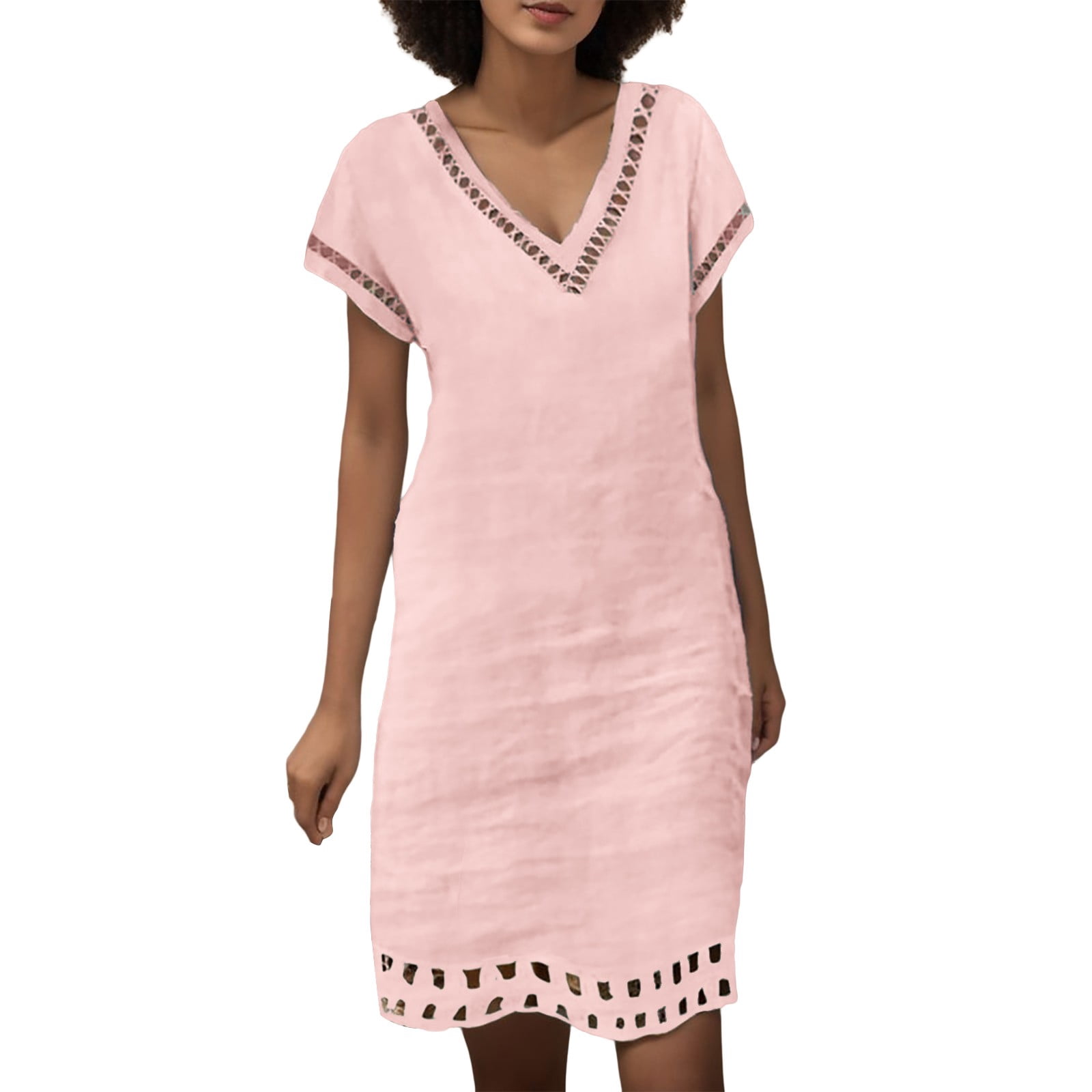 women's summer pink square neck dress main image 1