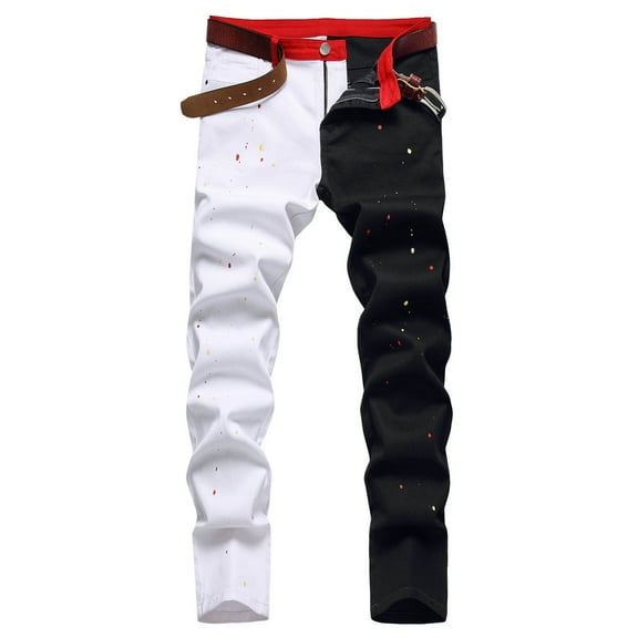 Rrunsv Stretch Jeans Men Skinny Jeans for Men Stretch Slim Fit Ripped Distressed Black,32