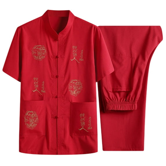 Rrunsv Suits for Men Men’s short sets Summer Tracksuit Short Sleeve Polo Shirt and short sets Red,M
