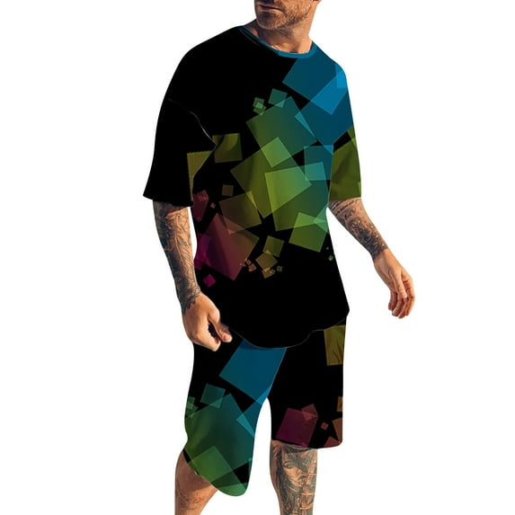 Rrunsv Sweat Suits Men Men's Tracksuit 2 Piece Sweatsuit Short Sleeve Casual Sports Shorts Set Green,XXXL