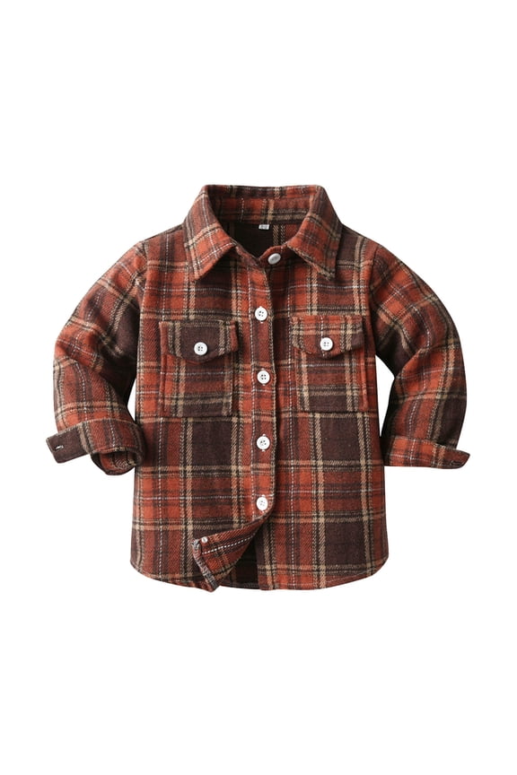 Toddler Baby Boy Hooded Jacket Plaid Long Sleeve Single- Shacket Coat with Pockets 1T 2T 3T 4T 5T 6T Kids Fall Casual Outwear Brown,4-5 Years