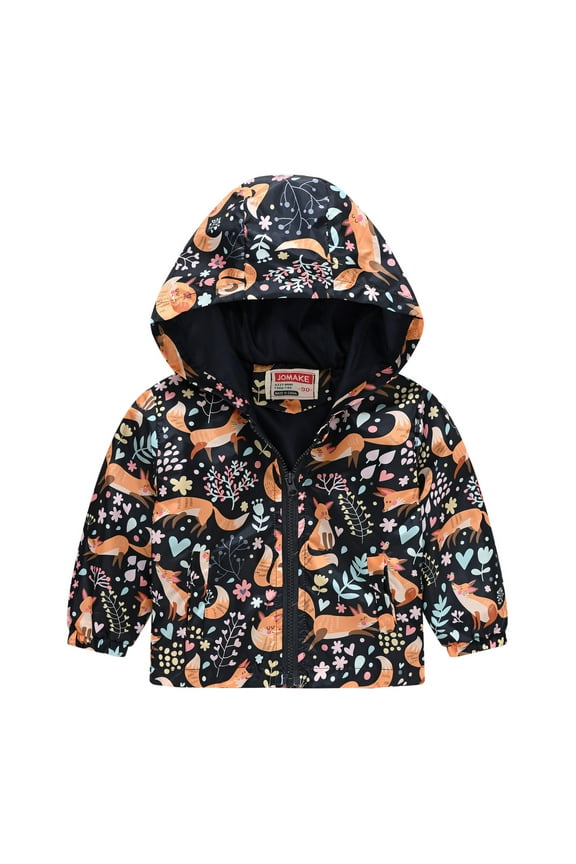 Toddler Baby Boys Girls Hooded Jackets Spring Fall Floral Print Coat Lightweight Windproof Outwear Kids Zipper Up Hooded Jackets for Kids 2-7 Years Orange,4-5 Years
