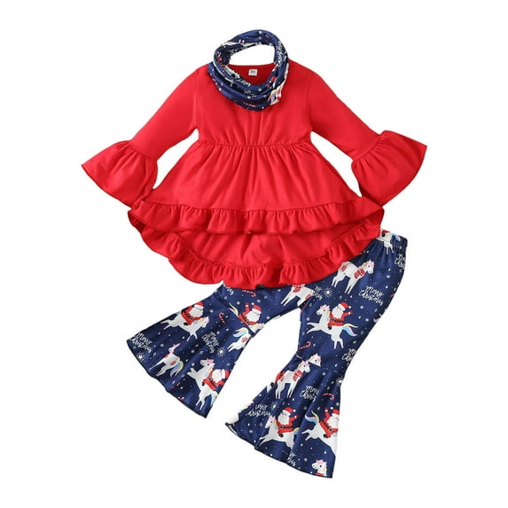 Rrunsv Toddler Baby Girl Clothes Baby Girl Outfits Long Sleeve Tops Pants Scarf 3pcs Outfits 0-18 Months Baby Girl Fall Clothes Blue,4-5 Years