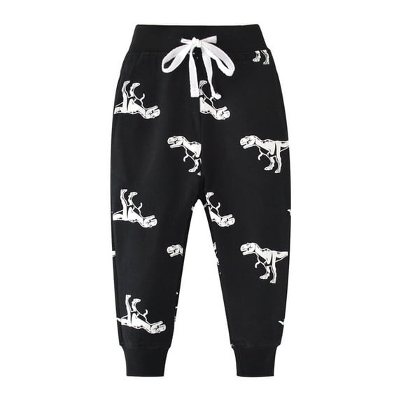 Rrunsv Toddler Boy Pants Boys Athletic Pants Graphic Print Drawstring Elastic Waist Joggings Pants(Black Size,6T)