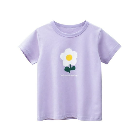 Rrunsv Toddler Clothes for Girls Girl's Letter Graphic Print T Shirts Short Sleeve Round Neck Tee Tops Purple,100