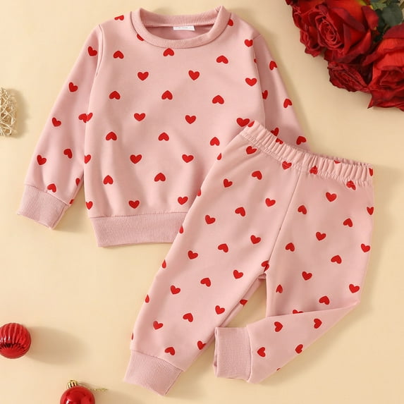 Rrunsv Toddlers Girls Clothing Casual Fall Outfits Sweatshirt Tops and Pants 2Pcs Little Girl Clothes Set(Z02-Pink,12-18 Months)