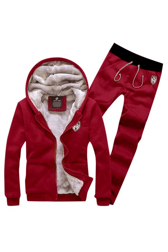 Track Suits for Men Set Mens Long Sleeve Sweatshirts 2 Piece Outfits Tracksuits Striped Patchwork Hoodies and Sweatpants Sets Red,L