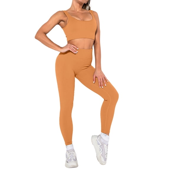 Rrunsv Two Piece Yoga Sets for Women Workout Set for Women 2 Piece Sports Bra Scrunch Lifting leggings Gym Outfits Tracksuits Orange,L