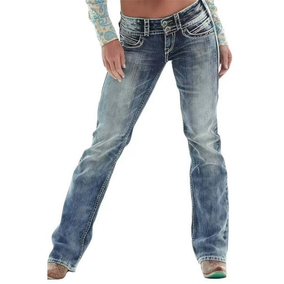 Rrunsv Wide Leg Jeans Woman Women's Ripped High Waisted Skinny Jeans Button Fly Distressed Stretchy Denim Pants Navy,M