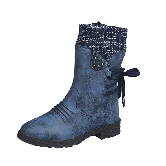 Rrunsv Women'S Winter Boots Clearance,Autumn and Winter Woolen Yarn Snow Boots Back Strap Plus Size Boots Women Thigh High Boots Blue,7.5