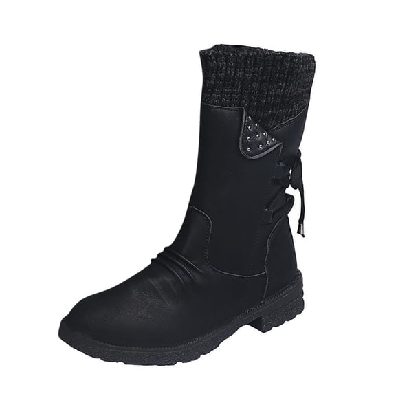 Rrunsv Women's Winter Lace Up Snow Boot Warm Booties Black,8.5