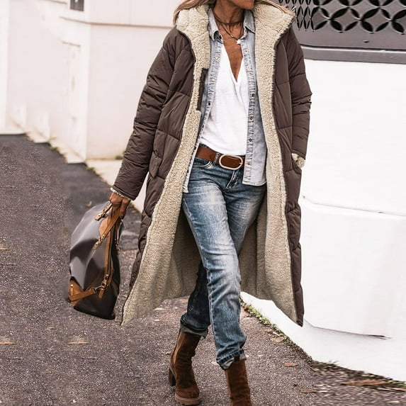 Rrunsv Womens Full Zipper Hooded Puffer Jacket Long Winter Coats with Pockets(Coffee,XL)