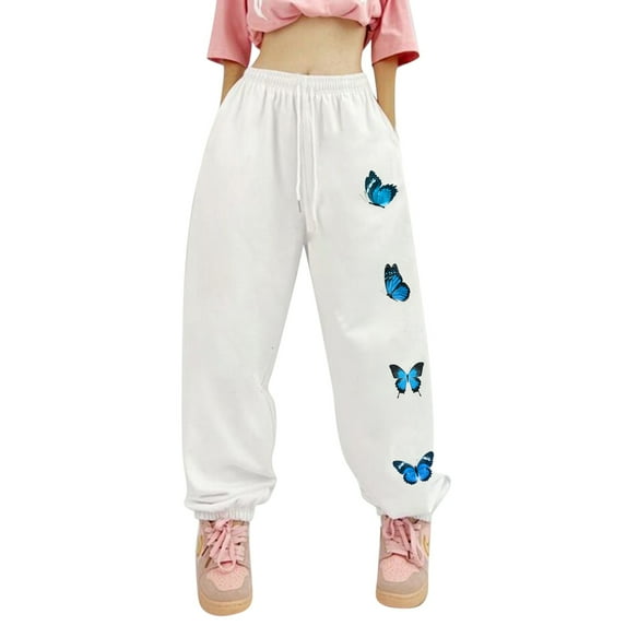 Rrunsv Womens Hiking Pants Women's Casual High Waisted Wide Leg Pants Straight Long Trousers White,L