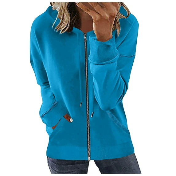 Rrunsv Womens Long Sleeve Button Down Shirts Flannel Hooded Shacket Jacket Zip Up Hoodie Coats Cute Jackets Blue,S