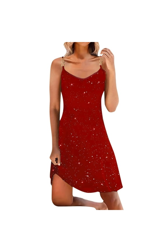 Womens Long Sleeve Nightshirts Women's Sleeveless Trim Nightgown Spaghetti Strap Cami Night Dress Sleepwear Red,XL