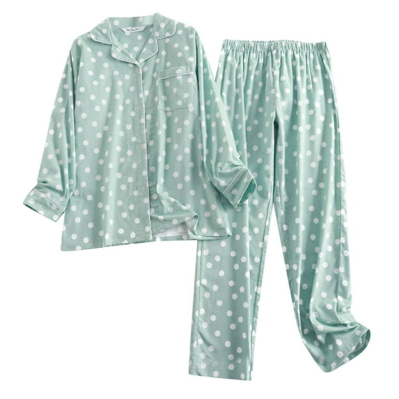 Rrunsv Womens Long Sleeve Pajama Sets Women's Silk Satin Pajamas Casual Long Sleeve Button Down Tops and Pants Set Green,M