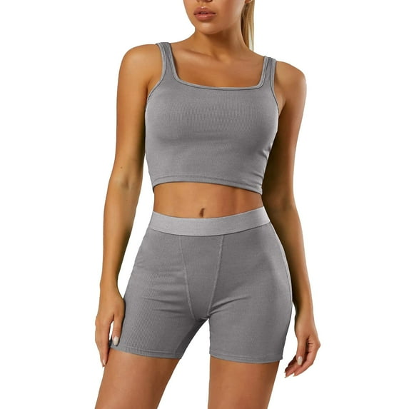 Rrunsv Womens Shorts Outfits Womens Two Piece Outfits Summer Sets Tops Blouses and Shorts Tracksuit Grey,S