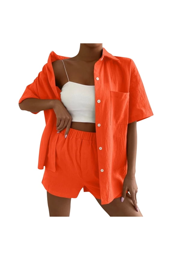 Womens Shorts Sets 2 Piece Outfits Women 2 Two Piece Outfits Crop Tops 2024 Summer Fashion Boho Clothes Beach Vacation Orange,S