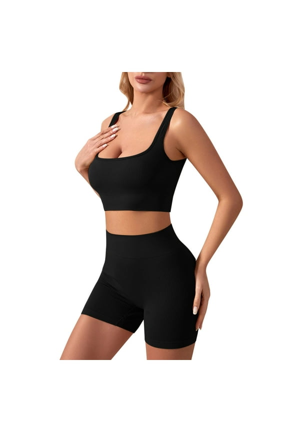 Working Out Sets for Women Workout Outfits for Women 2 Piece Exercise Halter tops High Waist Leggings Active Yoga SetT Black,M