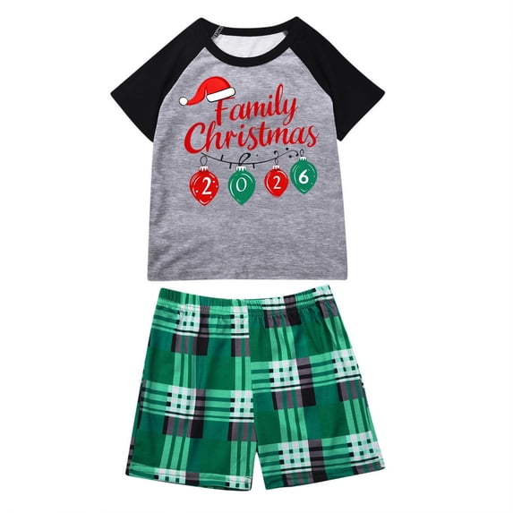 Rrxhxhs 2026 Family Christmas Matching Pajamas Set Crew Neck Raglan Sleeve Sleepwear Short-Sleeve Plaid Shorts Set