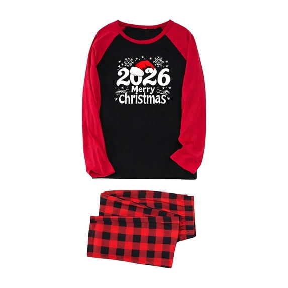 Rrxhxhs 2026 Merry Christmas Matching Pajamas Set Crew Neck Raglan Sleeve Sleepwear Long-Sleeve Plaid Pants Set