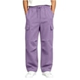 thumbnail image 1 of Rrxhxhs Boys Cargo Pants Solid Color Drawstring Elastic Waist Casual Loose Wide Leg Trousers with Flap Pockets,12-13Years, 1 of 7
